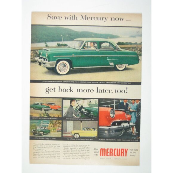 Vintage Mercury Advertisement Print 1950s Green Car Collectible Auto Memorabilia - Picture 1 of 2